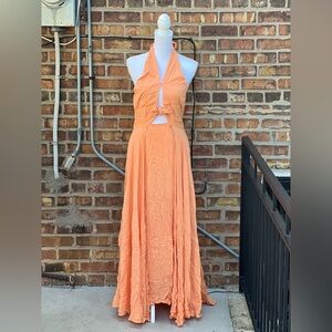 Free People Vibrant Orange Backless Maxi Dress